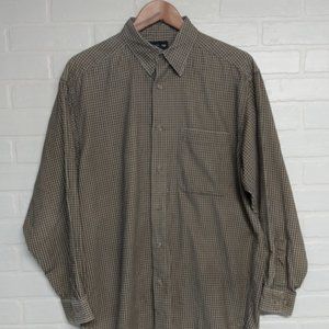 Claiborne men's plaid beige and black long sleeve button down shirt size M